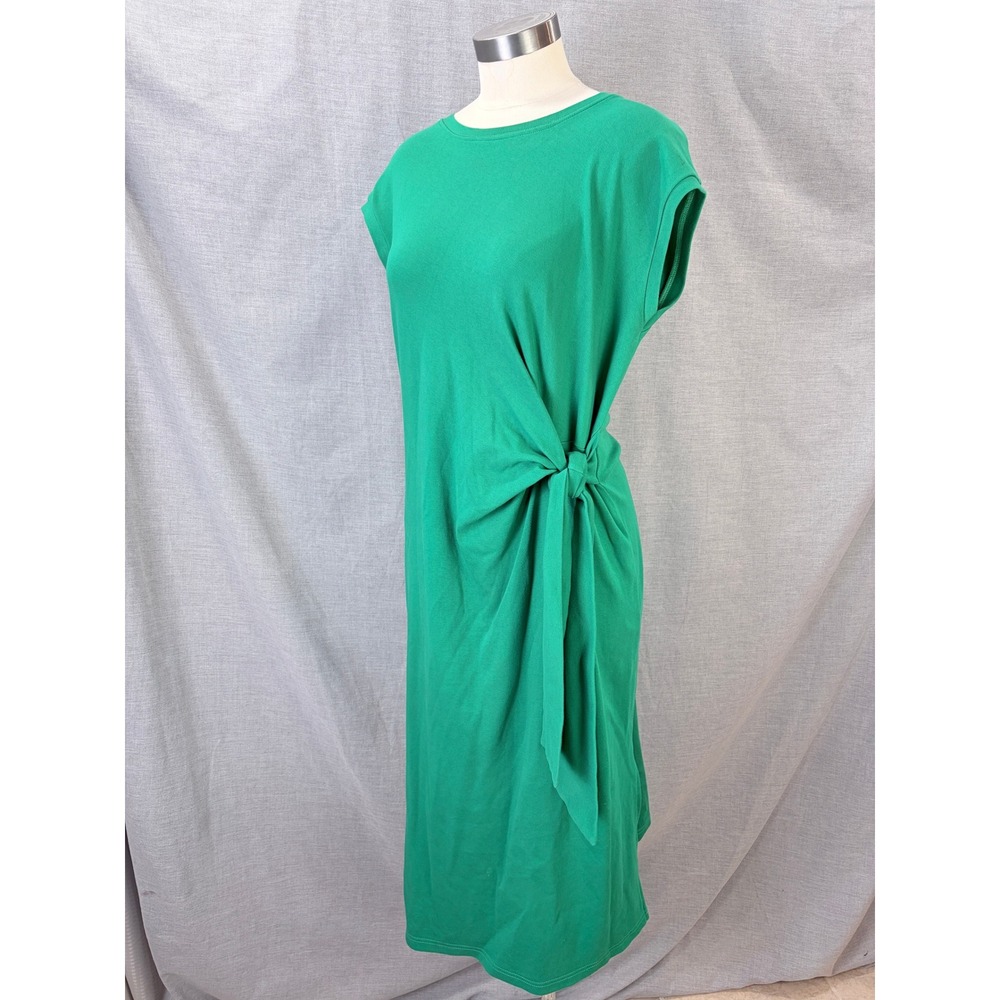 Gracia Green Side Knot Midi Dress Cotton Stretch M Effortless